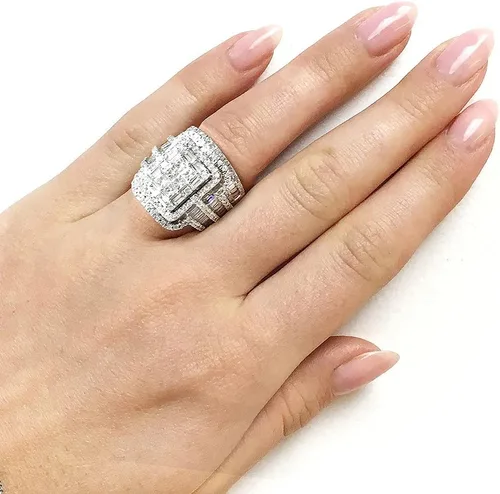 Vista 3 de Anillo de plata de ley 925 brillante con diamantes de piedras preciosas de circonita cúbica, juegos de novia de diamantes de circonita cúbica