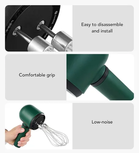 Vista 7 de Batidora eléctrica de mano, 1200 mAh, recargable por USB, portátil, portátil, batidor de huevos eléctrico con 2 batidores, agitador de mano