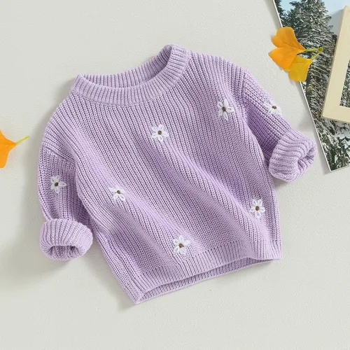 Vista 3 de Karwuiio - Suéter de punto para bebé, niña, niño, cuello redondo, manga larga, sudadera para otoño e invierno