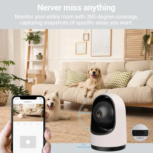 Vista 3 de Smart Baby Security Camera, 360-Degree Indoor Camera with Motion Detection, 7×24H Recordings, Mobile App Control
