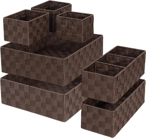 Vista 12 de Organizador de cajones, cestas de cubo para estantes de almacenamiento, canasta tejida pequeña hecha a mano, contenedores de almacenamiento poco