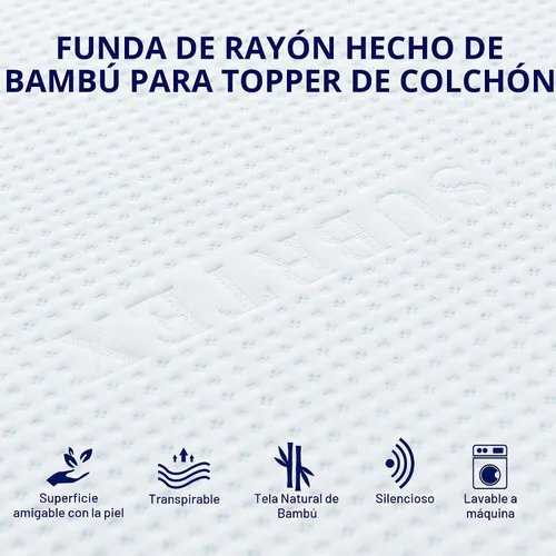Vista 2 de Subrtex Funda para Topper de Colchón (Solo Funda) Protector de Colchón Ropa de Cama de Rayón Hecho de Bambú Funda Envolvente de Colchón Extraíble