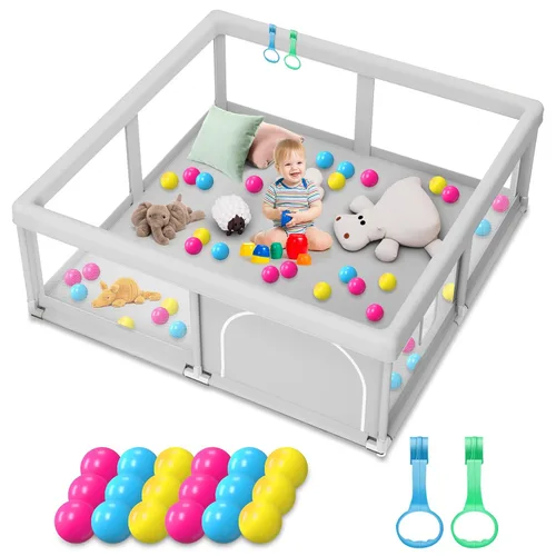 Vista 10 de Corralito de juegos para bebés y niños pequeños de 50 x 50 pulgadas, patios de juegos para interiores y exteriores, corral de juego de seguridad