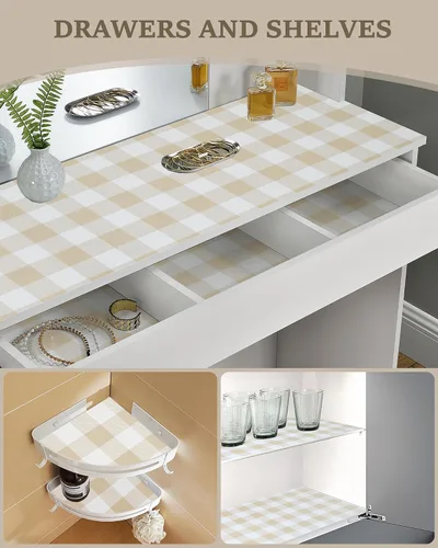 Vista 6 de Revestimiento de estante para armarios de cocina, forros de cajones no adhesivos antideslizantes de agarre fuerte, papel grueso para estantes