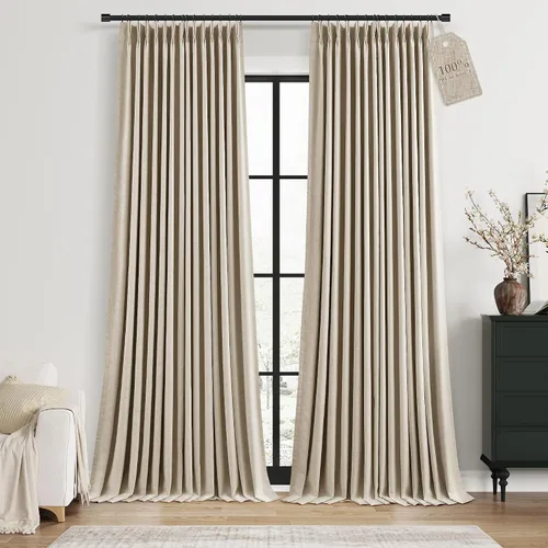 Vista 34 de Nanspring Cortinas plisadas de lino 100% opacas de 96 pulgadas de largo Natural