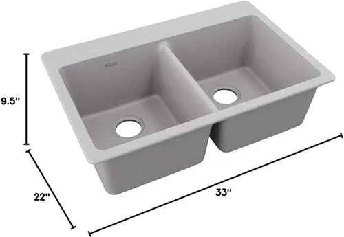 Vista 3 de Elkay Quartz Classic ELG3322GS0 Greystone - Fregadero de montaje superior con doble cuenco Piedra gris
