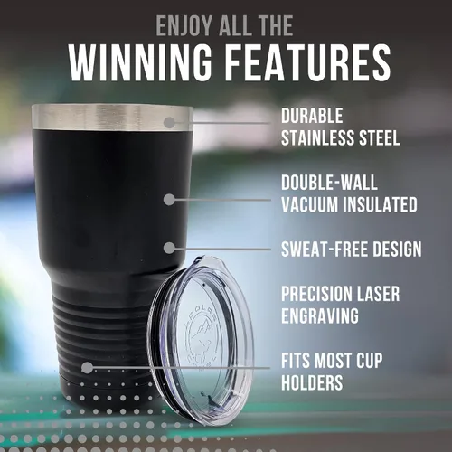 Vista 2 de Vaso de entrenador de tenis – Regalo de entrenador de tenis de 30 onzas con aislamiento de acero inoxidable grabado, color negro