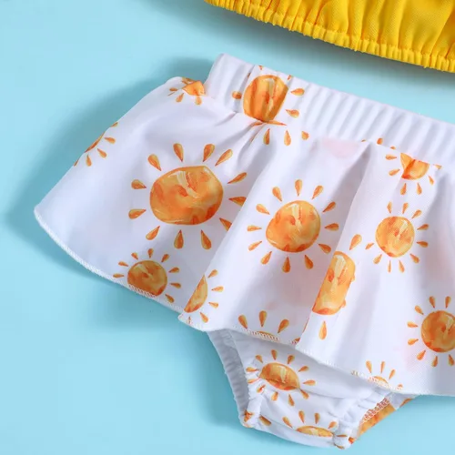 Vista 5 de Traje de baño de dos piezas con estampado de sol para bebé niña con volantes