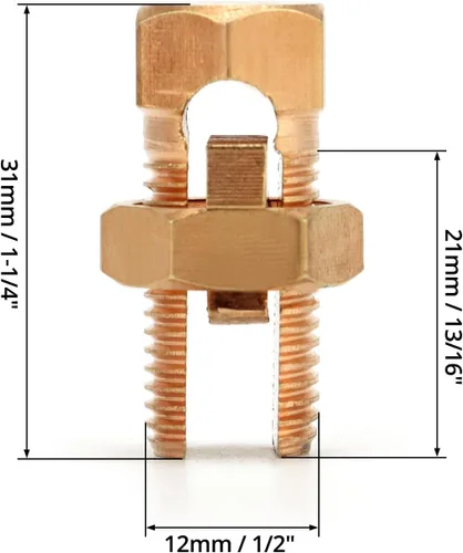 Vista 6 de QWORK Perno dividido a tierra, 50 conectores de pernos divididos de alta resistencia calibre 4 calibre 8, abrazadera de cable de tierra, cobre