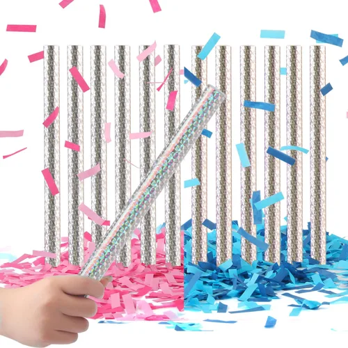 Vista 11 de BATTIFE It's a Boy, paquete de 6 varitas de confeti para revelación de género, palitos de confeti de papel de seda para bebé, suministros