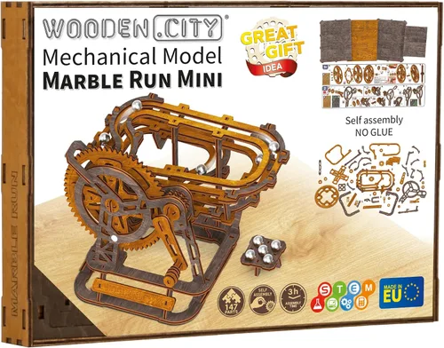Vista 9 de Wooden.City Marble Run Mini rompecabezas 3D – Kit de modelo mecahnical de madera hecho a mano europea, laberinto de mármol para autoensamblaje,