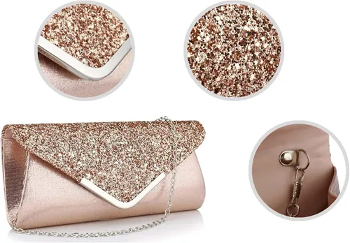 Vista 2 de Vistatroy Bolso de noche con lentejuelas con purpurina para mujer bolso de mano para fiesta de novia