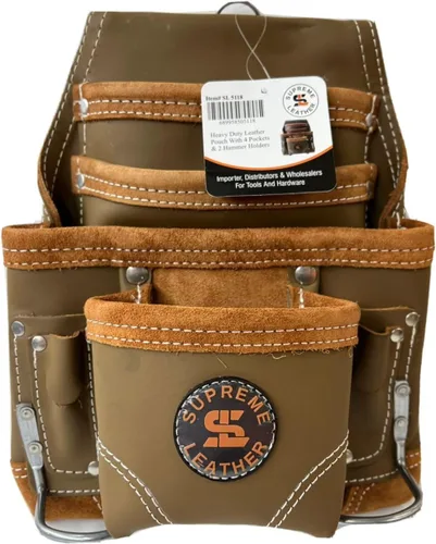 Vista 4 de Bolsa de herramientas de cuero para construcción, bolsas de herramientas perfectas para carpinteros, electricistas, paneles de yeso, trabajo de 0732