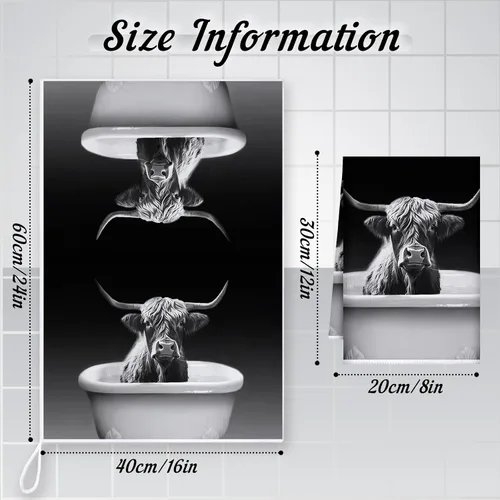 Vista 4 de Boyiee Juego de 6 toallas de cocina de ganado Highland, divertidas toallas de baño de vaca en blanco y negro, absorbentes de 24 x 16 pulgadas, lindo
