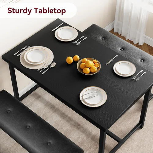 Vista 5 de CABIHOME Juego de mesa de comedor para 4, juego de mesa de cocina para 4 personas con bancos tapizados, juego de mesa de comedor rectangular