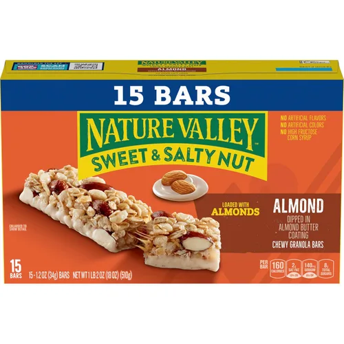 Vista 3 de Nature Valley Barras de granola de nueces dulces y saladas, almendra, 15 barras, 18 onzas