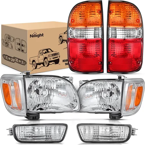 Vista 17 de Nilight Combo de faros delanteros y luces traseras para Toyota Tacoma 2001 Carcasa negra + reflector ámbar con luz trasera