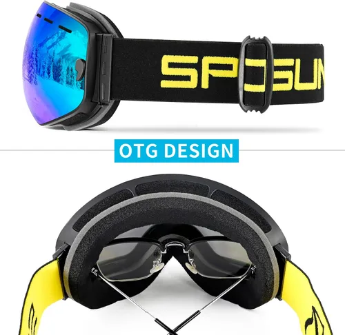 Vista 6 de SPOSUNE Gafas de esquí sobre lentes, gafas de nieve para hombres, mujeres, jóvenes, snowboard, esquí, gafas de nieve antivaho UV400