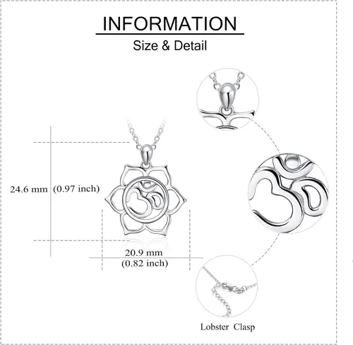 Vista 4 de YAFEINI Om Necklace Yoga Lotus Flower Pendant Aum Om Ohm Necklace Sterling Silver Indian Yoga Jewelry Inspirational Gifts for Mom Women