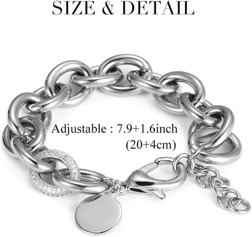 Vista 6 de CIUNOFOR Pulseras de cadena de eslabones chapados en oro de 14 quilates para mujer, pulsera apilable con cuentas de plata delicada de 8.0 pulgadas