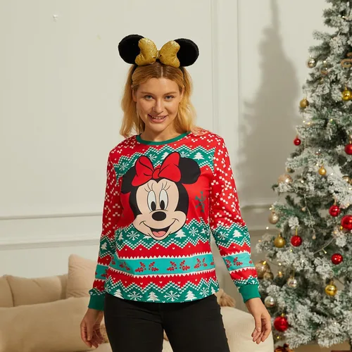 Vista 3 de Disney Sudaderas navideñas a juego para la familia, para niños y niñas, divertidas sudaderas navideñas de Minnie Mickey para la nieve