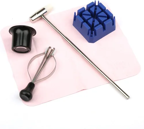 Vista 5 de H&S - Kit de herramientas de reparación de relojes, 155 piezas, herramientas para extracción de eslabones y espalda y ajuste de correa, viene en una
