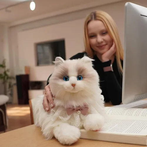Vista 8 de Chongker Gato robot interactivo de 24.8 pulgadas de peluche, animales de peluche realistas, gato robótico compañero con latido cardíaco ronroneando