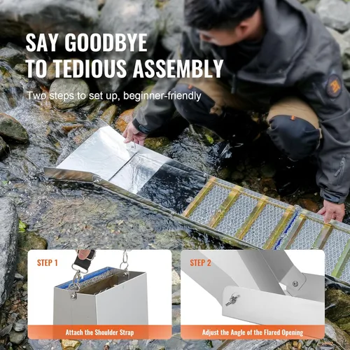 Vista 7 de VEVOR Kit Completo de Caja de Esclusa para Bateo de Oro, Equipo de Minería de Oro de Aleación de Aluminio Plegable de 50", Kit de Prospección de Oro