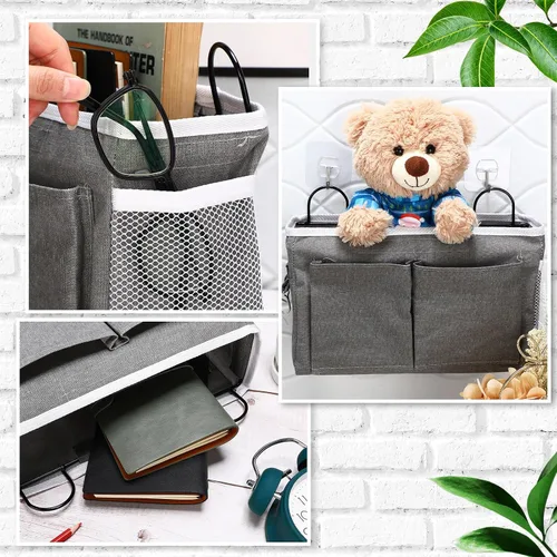 Vista 4 de Berlune 6 bolsas de almacenamiento para colgar en la pared, bolsa organizadora de pared con bolsillos y ganchos, cesta organizadora colgante de lino