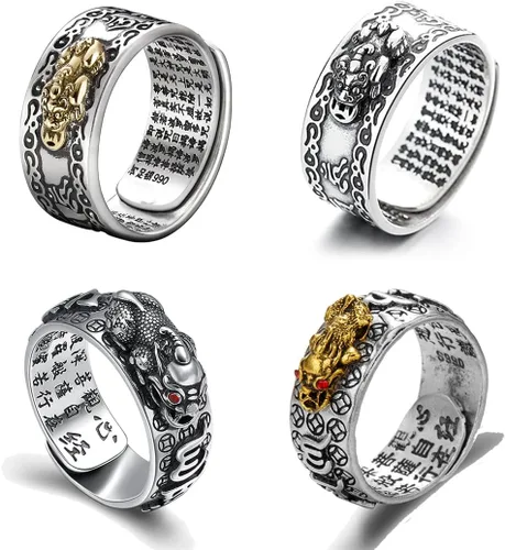 Vista 9 de JILIYUPA 4 anillos de Feng Shui Pixiu, amuleto budista de buena suerte, doble protección, riqueza, amor, salud, regalo para hombres y mujeres
