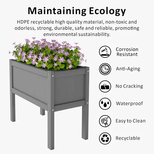 Vista 3 de Cama de jardín elevada con orificio de drenaje, impermeable, pequeña maceta elevada de polietileno de alta densidad con patas, estable y duradera