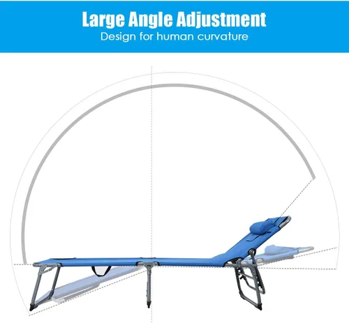 Vista 5 de COSTWAY Tumbona plegable ajustable para patio, playa, camping, reclinable, para tomar el sol, color azul