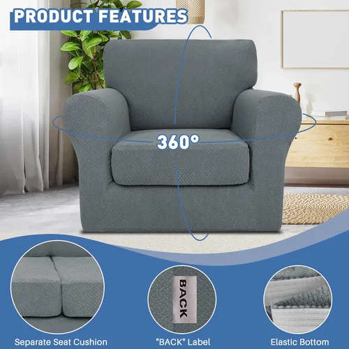Vista 4 de JIVINER 2 piezas, fundas para sillón para sala de estar, fundas elásticas para silla, con 1 funda de cojín de asiento, funda gruesa, ajustable, Gris