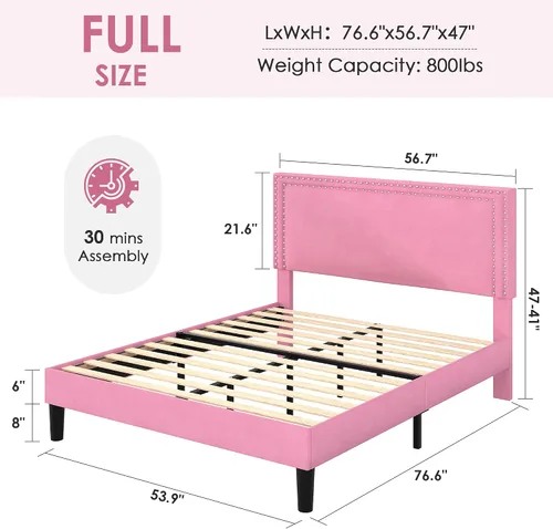 Vista 22 de VECELO Base de cama de plataforma de tamaño individual con cabecera tapizada de altura ajustable, base de colchón moderna, soporte de listones