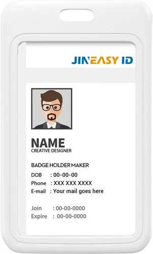 Vista 19 de JINEASY ID Paquete de 2 portadores de credenciales de plástico duro verticales para tarjetas de trabajo y tarjetas de acceso, uso intensivo, negro
