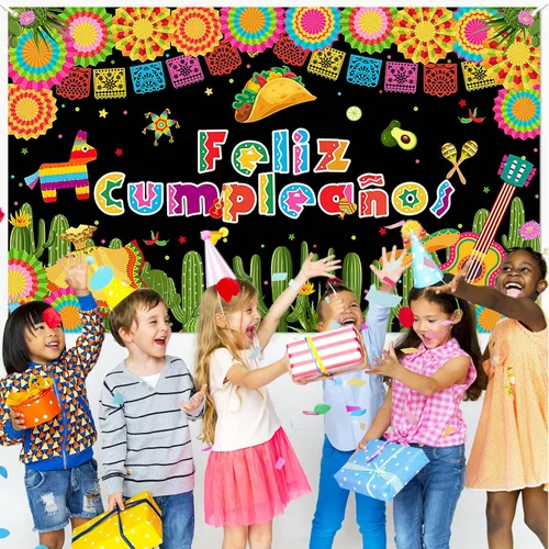 Vista 5 de Avezano Feliz Cumpleaños Fondo de Fiesta Mexicana Fiesta Fotografía Fondo Fiesta Cactus México Cinco De Mayo Carnaval Banner 70.8 x 43.3 pulgadas