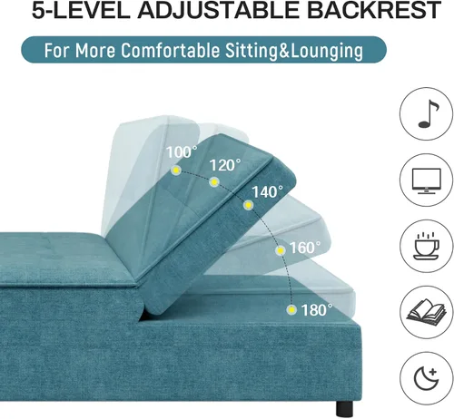 Vista 4 de Sofá cama, sofá cama convertible 4 en 1, sofá cama sin montaje, sofá cama multifuncional moderno con respaldo ajustable, bolsillo de almacenamiento