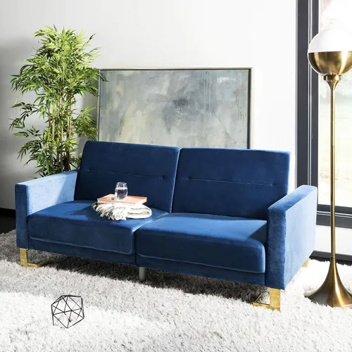 Vista 13 de Safavieh Inicio Tribeca Sofá cama plegable de terciopelo y latón rubor Glam