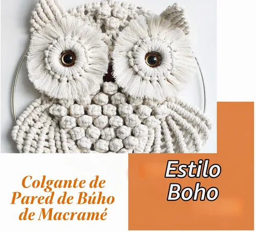 Vista 4 de Achart Colgante de Pared de Macramé de Búho - Tapiz Bohemio Tejido a Mano - Decoración de Pared de Macramé - Decoración de Búho para Dormitorio