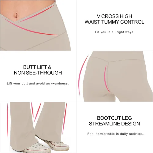 Vista 85 de HEGALY Pantalones de yoga acampanados para mujer, leggings cruzados, suaves, de cintura alta, pantalones casuales de entrenamiento con corte de bota