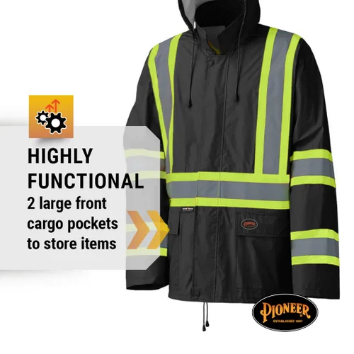 Vista 5 de Pioneer - Traje de lluvia de seguridad impermeable, ligero y de alta visibilidad, ropa de trabajo reflectante para lluvia, para adultos
