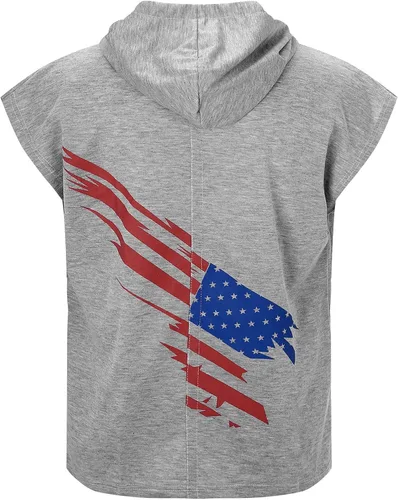 Vista 4 de Camiseta sin mangas con capucha para hombre, diseño de bandera estadounidense, para entrenamiento, 4 de julio, culturismo, culturismo, patriótica