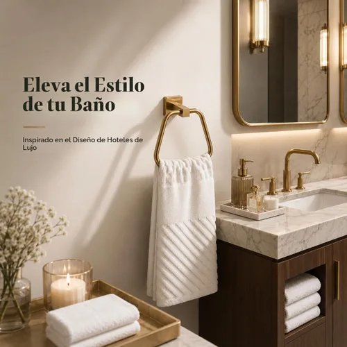 Vista 7 de Anillo de toalla de oro claro cepillado para baño, soporte de toalla de baño de cocina, colgadores de montaje en pared, acero inoxidable resistente
