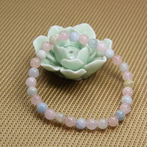 Vista 3 de Pulsera elástica hecha a mano con gemas semipreciosas de 1564 de pulgada con cuentas redondas de 7 pulgadas, unisex