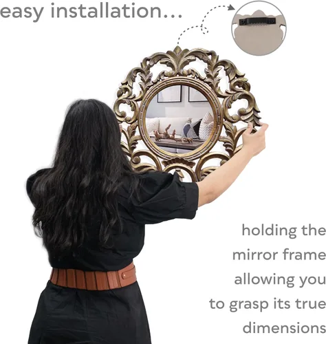 Vista 5 de JFY Designs Espejo de Pared y Acento - Decoración de Pared - Espejo de Tocador con Marco de Madera Diseñada, Espejos Montados en Pared Estilo Boho