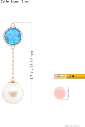 Vista 3 de Angara Freshwater Pearl Pendant for Women Round Freshwater Cultured Pearl Blue Topaz Fashion Pendant Necklace in 14K Solid Gold With 18" Chain