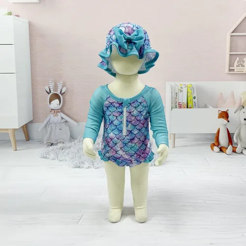 Vista 23 de Traje de baño de una pieza con cremallera de manga larga para bebé niña con gorro