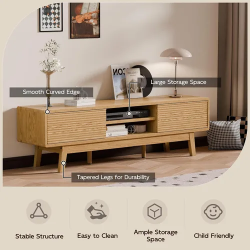 Vista 6 de TOLEAD Soporte para TV de 59", Soporte de Televisión Moderno de Mediados de Siglo para TV de 43/55/65 pulgadas, Consola de TV de Perfil Bajo