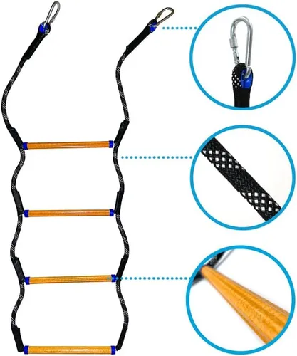 Vista 2 de Escalera de cuerda para barco, cuerda de escalada resistente de 450 libras de resistencia, línea de poliéster reforzada de 0.55 pulgadas, diseño