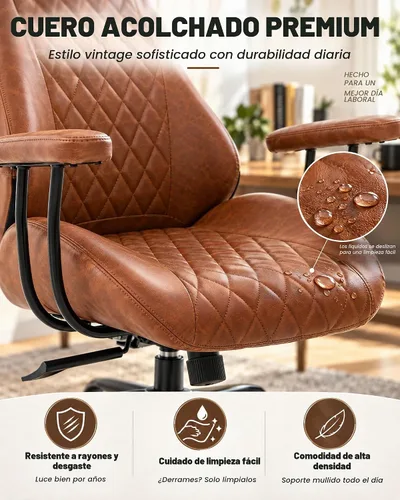 Vista 6 de E-Motie Silla de oficina de cuero, silla de escritorio moderna de mediados Marrón